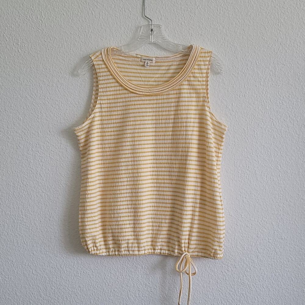MAX STUDIO Tank Top Striped Sleeveless Loose Fit Flowy Size Small Yellow & White
